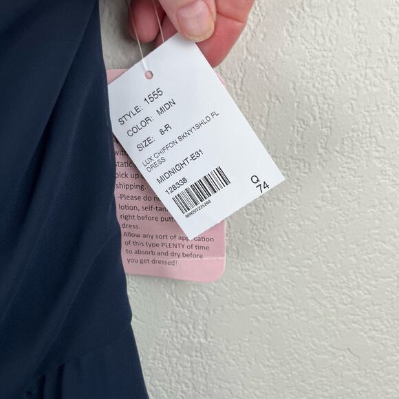 After Six Midnight Navy One-Shoulder Luxe Chiffon Slit Maxi Gown Dress 8 NWT - Picture 13 of 15